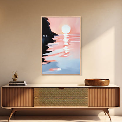 Pastel Sunrise, Abstract Landscape Art, Framed Canvas Print, Beach Wall Decor, Contemporary Coastal Artwork, Relaxing Home Aesthetic