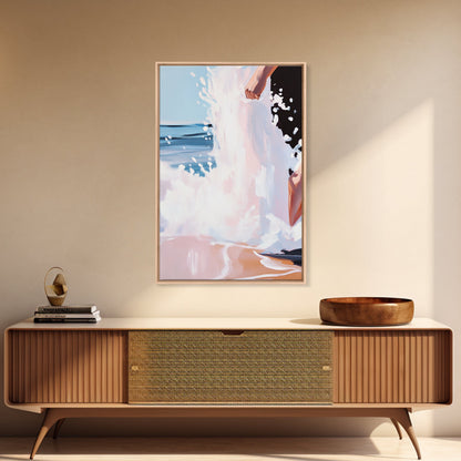 Wave Splash, Beach House Art, Ocean Print, Coastal Water Painting, Summer Vibes, Framed Canvas Print, Living Room Decor, Gift