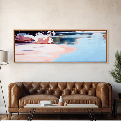 Reflections on Water, Tranquil Lakeside Scene, Minimalist Nature Art, Canvas Print, Serene Blue Tones, Relaxing Wall Art, Office Decor