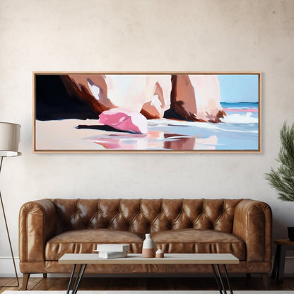 Pink Shoreline, Ocean Reflection, Coastal Wall Art, Framed Canvas Print, Minimalist Seascape, Beach House Decor, Living Room Artwork