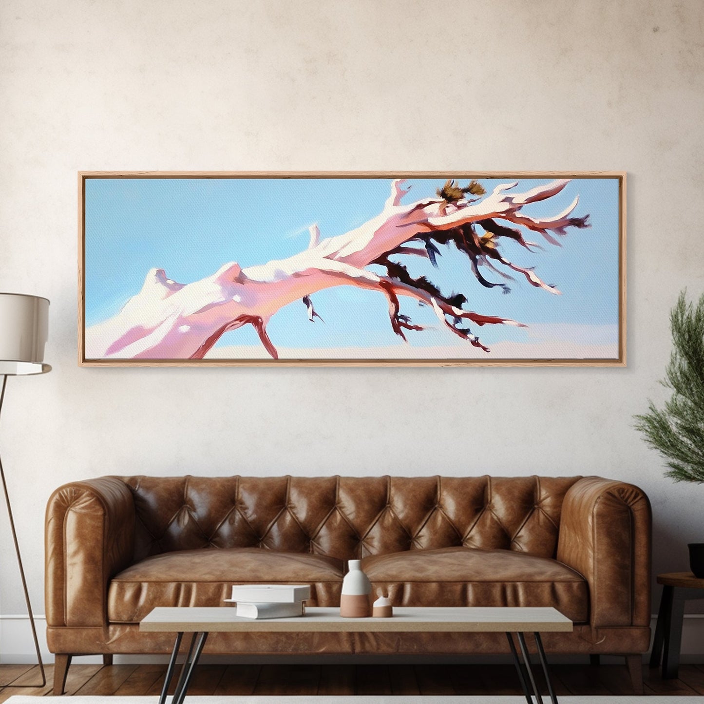 Wüstenbaum, abstrakte Landschaft, Erdtöne, Leinwanddruck, minimalistische Naturkunst, Wanddekoration fürs Wohnzimmer, modernes Boho-Gemälde