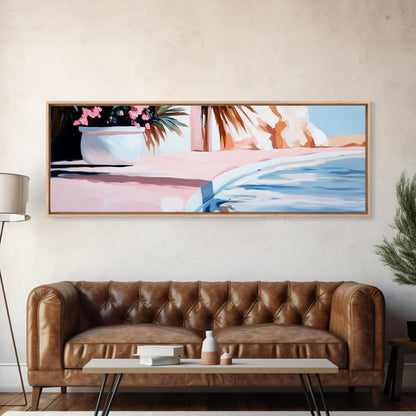 Poolside Bliss, Tropical Vibes, Relaxing Art, Framed Canvas Print, Pink Aesthetic, Coastal Wall Decor, Summer Artwork, Beach Decor