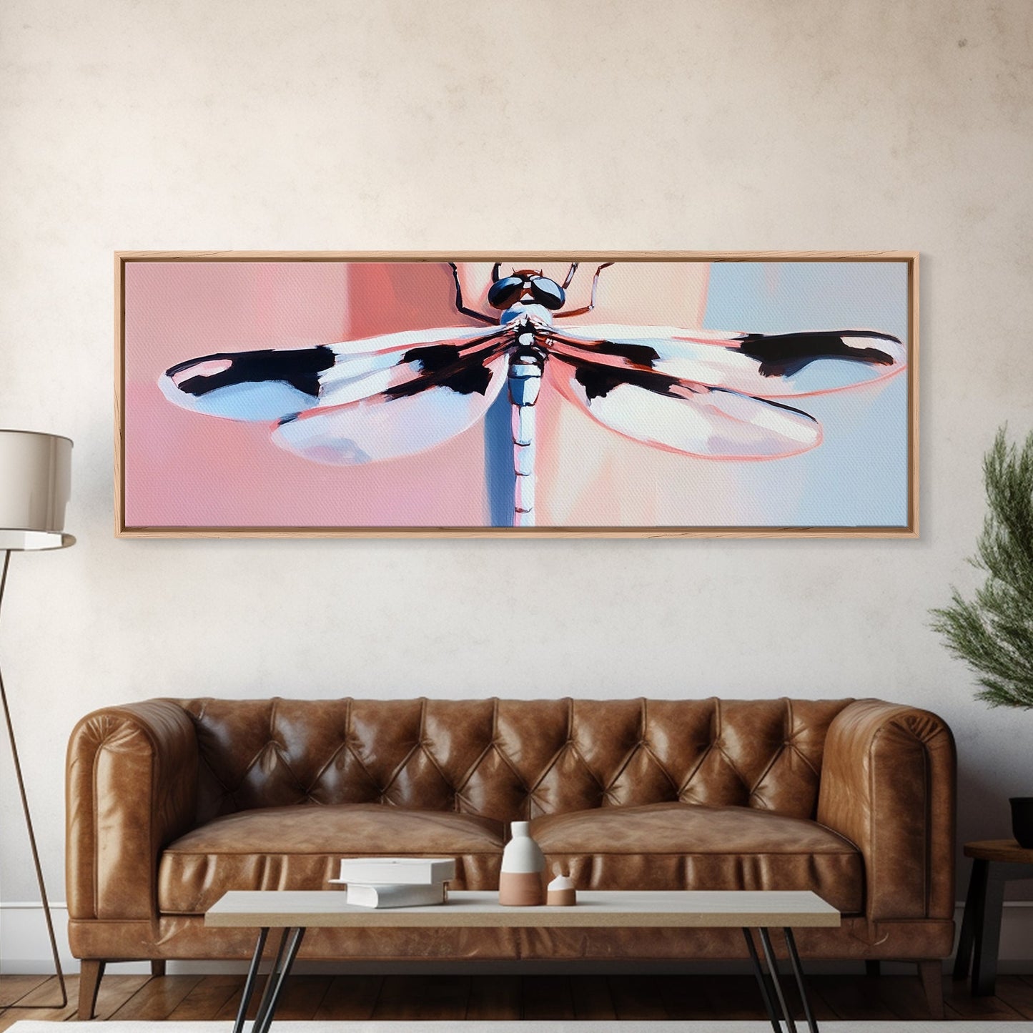 Dragonfly, Framed Canvas Print, Nature Wall Art, Pastel Aesthetic, Boho Artwork, Elegant Home Decor, Insect Painting, Minimalist Art