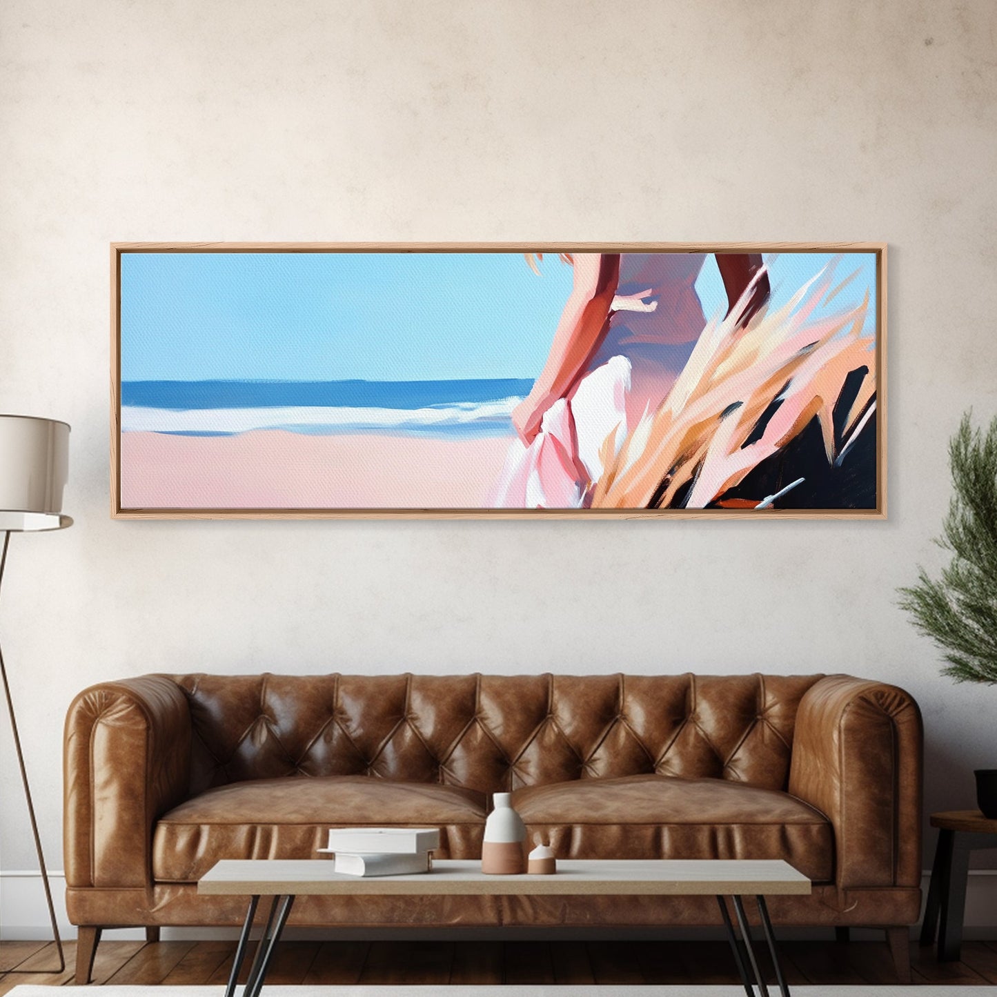 Meeresbrise, Küstenfrau, Kunst der Ruhe, Strandästhetik, Leinwanddruck, Boho-Wandkunst, Entspannende Schlafzimmerwanddekoration