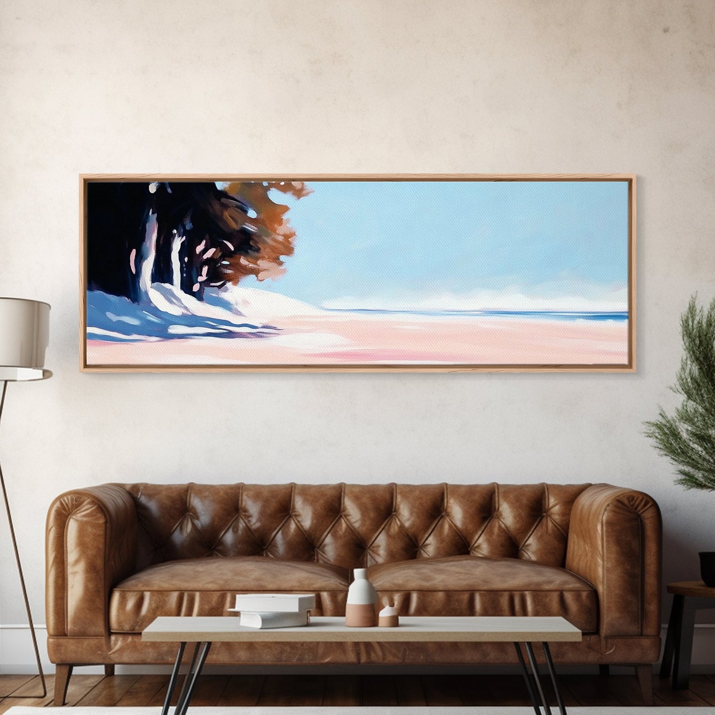 Tranquil Horizon, Minimalist Seascape, Coastal Escape, Soft Pastel Beach, Canvas Print, Relaxing Living Room Wall Art, Boho Decor