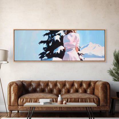 Winter Scene, Snowy Pines, Woman Outdoors, Framed Canvas Print, Christmas Wall Art, Cozy Winter Decor, Rustic Cabin Art, Nature