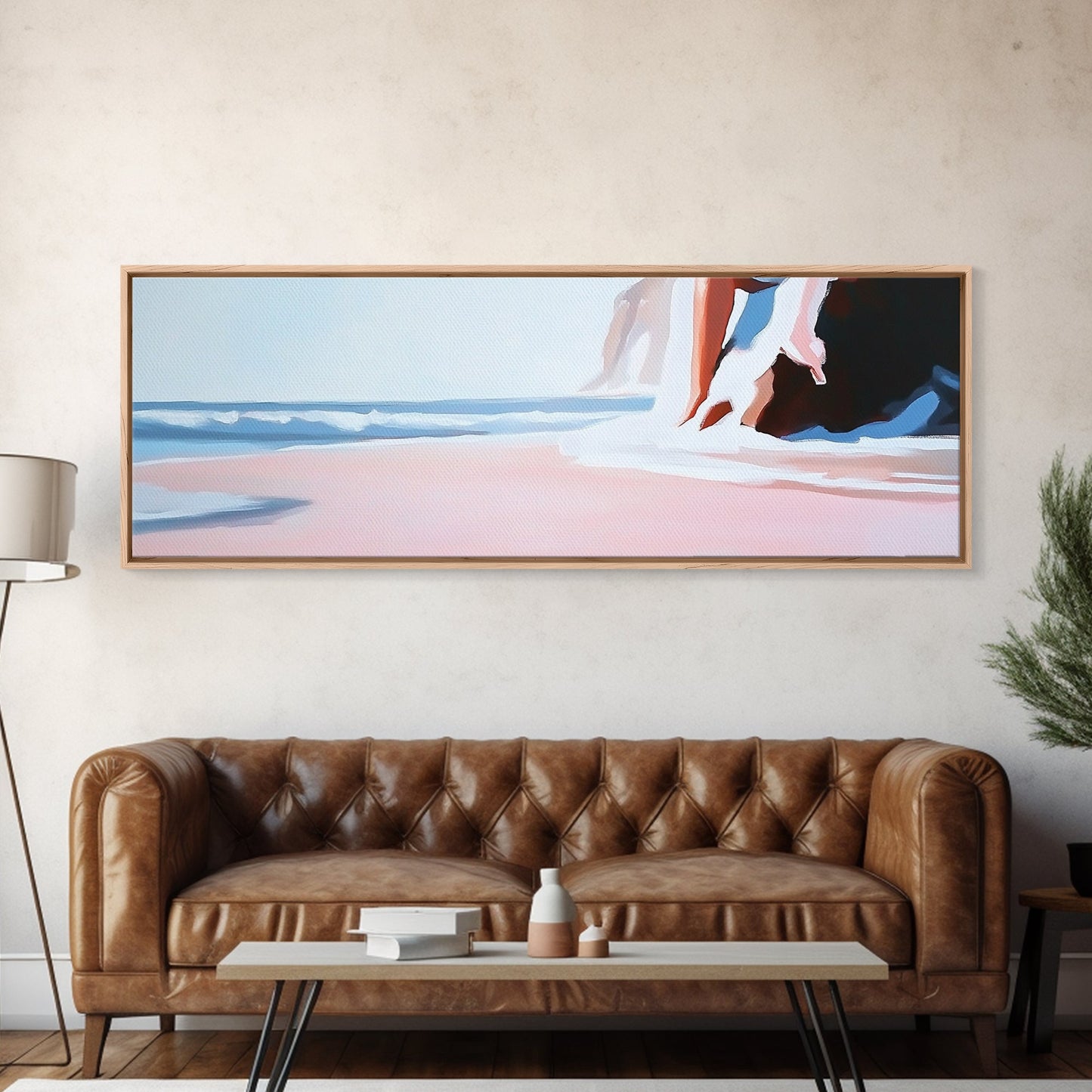 Ocean Waves, Beach Life Art, Tranquil Seascape, Minimalist Coastal Vibe, Framed Canvas Print, Living Room Accent, Serene Blue Decor