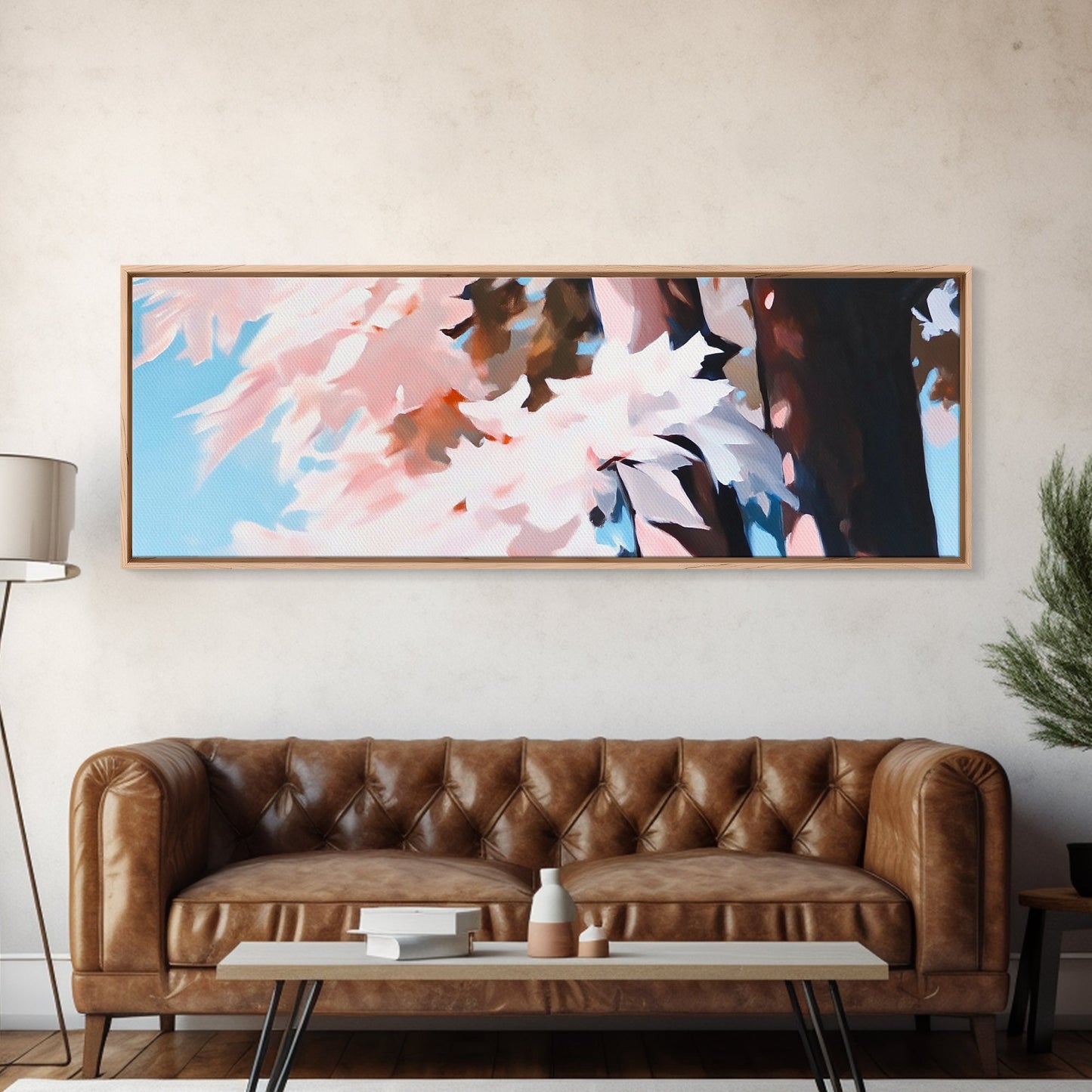 Pink Blossoms, Spring Wall Art, Boho Art, Feminine Aesthetic, Framed Canvas Print, Bedroom Decor, Soft Pastel Art, Nature Painting