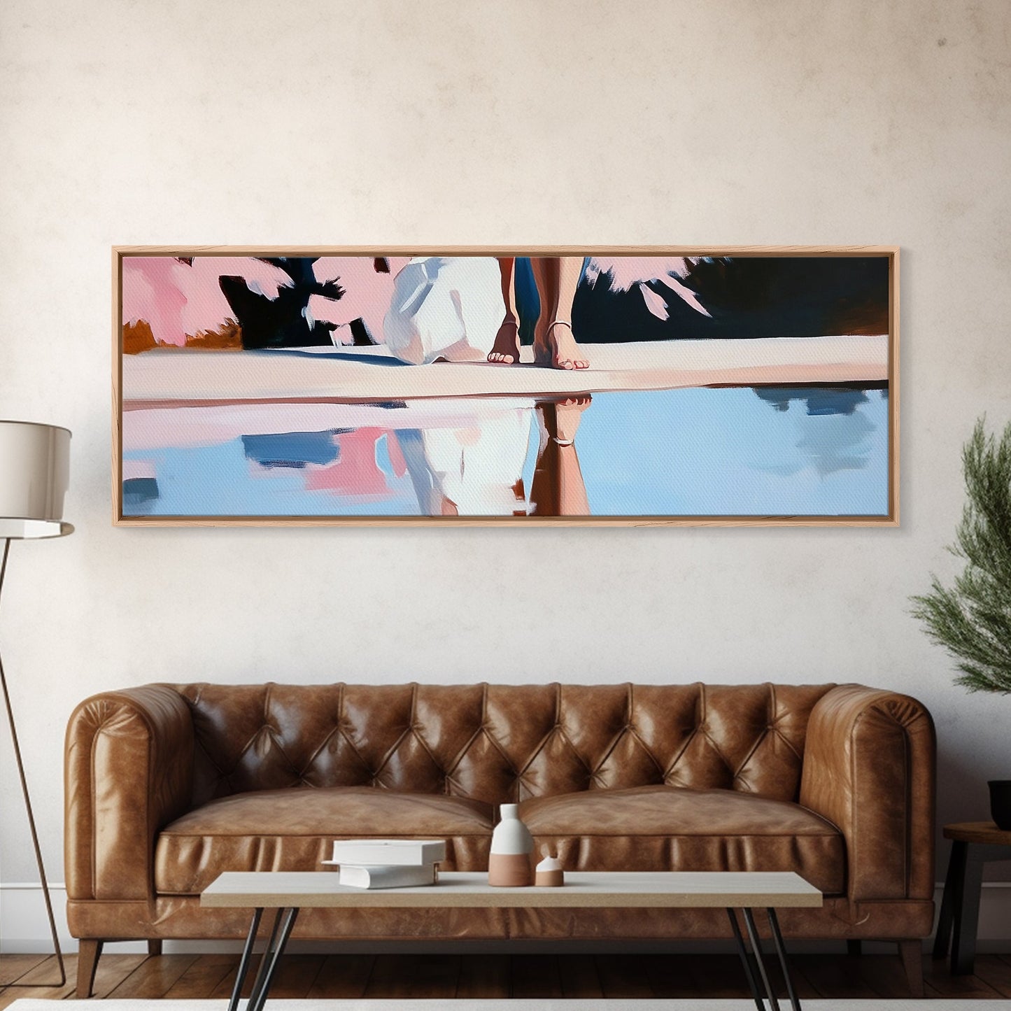 Reflection Beauty, Elegant Aesthetic, Nature Painting, Romantic Minimalism, Framed Canvas Print, Living Room Decor, Feminine Artwork