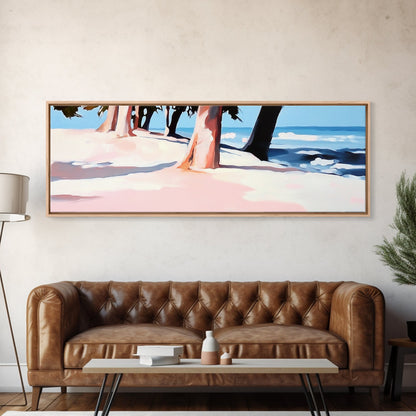 Coastal Trees, Beach Landscape, Ocean View, Framed Canvas Print, Modern Wall Art, Minimalist Decor, Living Room Art, Tropical Artwork