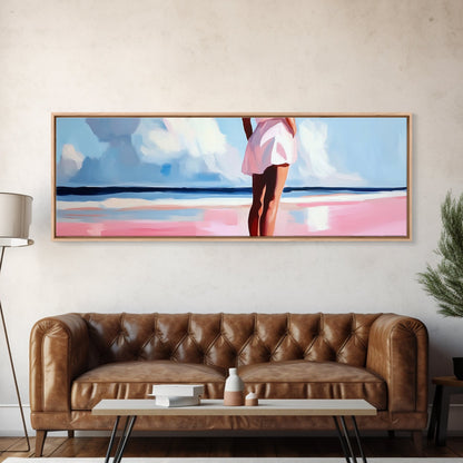 Woman by Ocean, Beach Reflection, Serenity Art, Framed Canvas Print, Modern Coastal Decor, Minimalist Wall Art, Bedroom Artwork