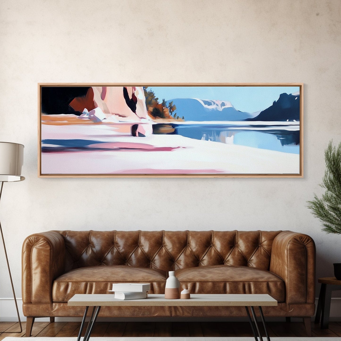 Lake Reflection, Serene Nature, Framed Canvas Print, Minimalist Wall Art, Living Room Decor, Blue Tones, Tranquil Home Aesthetic