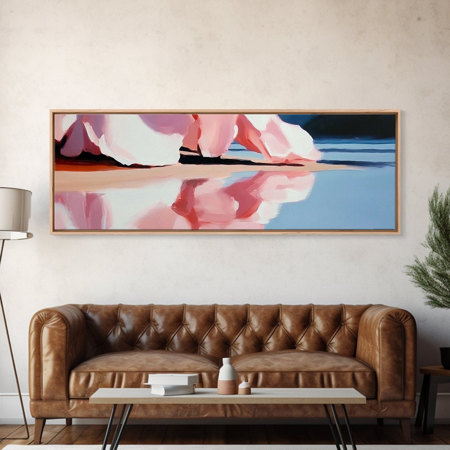 Flowing Pink Fabric, Water Reflection, Feminine Aesthetic, Framed Canvas Print, Romantic Wall Art, Soft Color Palette, Elegant Home Decor