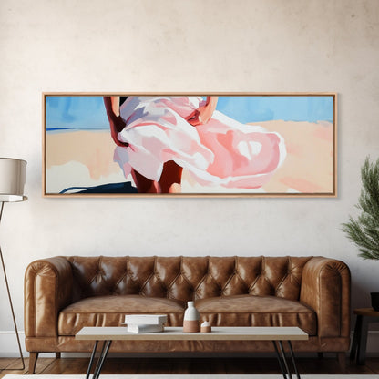 Flowing Dress, Windy Beach, Coastal Summer Art, Framed Canvas Print, Minimalist Boho Decor, Ocean Wall Artwork, Seaside Aesthetic