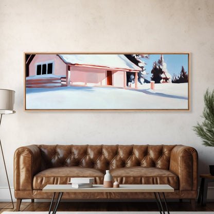 Snow Cabin, Winter Scene, Cozy Christmas Art, Framed Canvas Print, Rustic Home Decor, Holiday Wall Art, Winter Art, Mountain Retreat