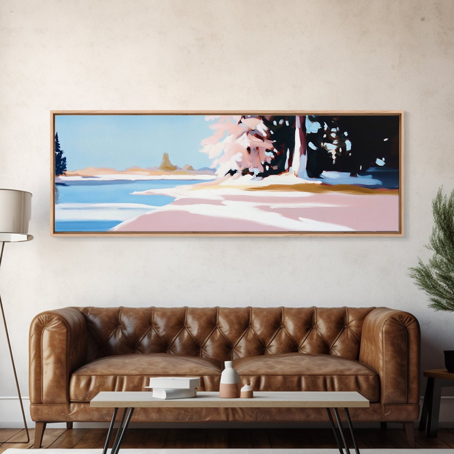 Winter Landscape, Snowy Trees, Nature Art, Framed Canvas Print, Cozy Wall Decor, Scandinavian Painting, Winter Scene, Bedroom Artwork