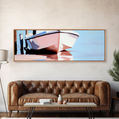 Ankerboot, maritimer Charme, maritime Kunst, gerahmter Leinwanddruck, Küstenwohnzimmerdekoration, Wandkunst für Strandhäuser, Meeresgemälde