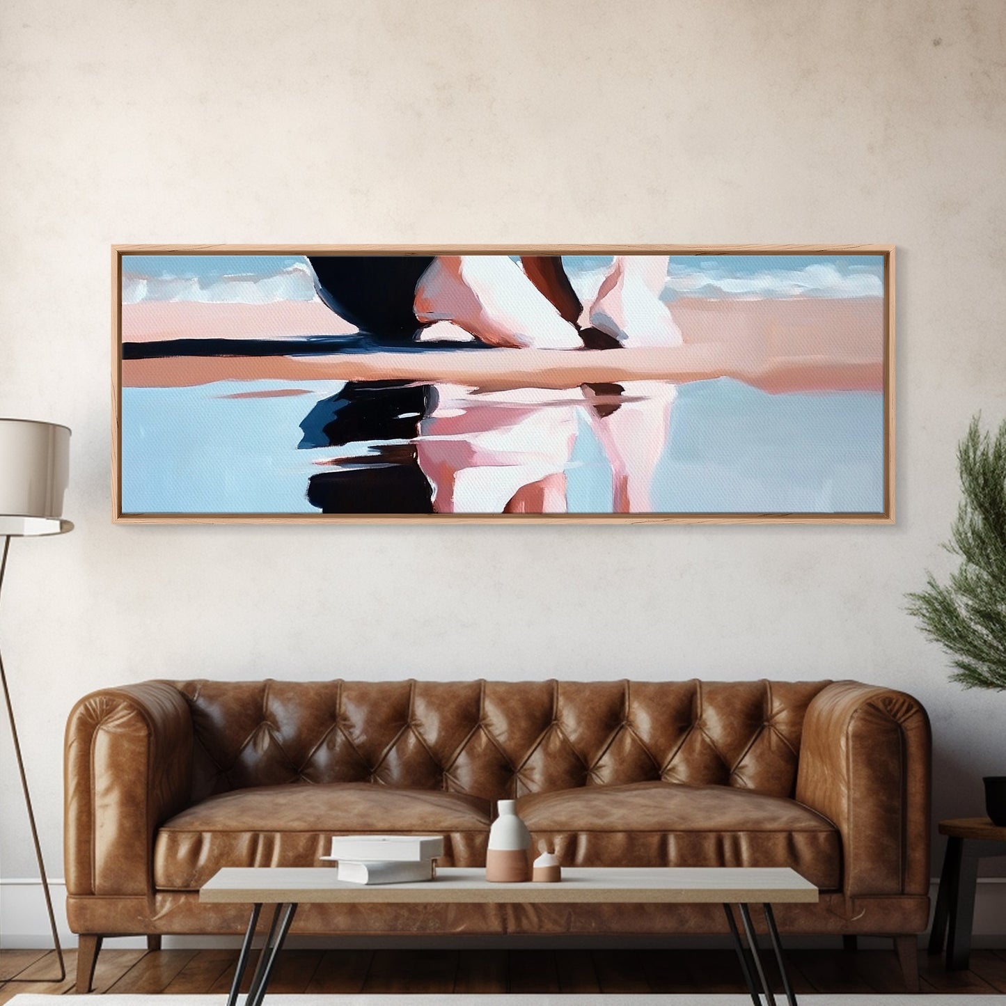 Sunset Reflection, Beach Art, Ocean Painting, Framed Canvas Print, Coastal Wall Art, Living Room Decor, Modern Minimalist Home Style