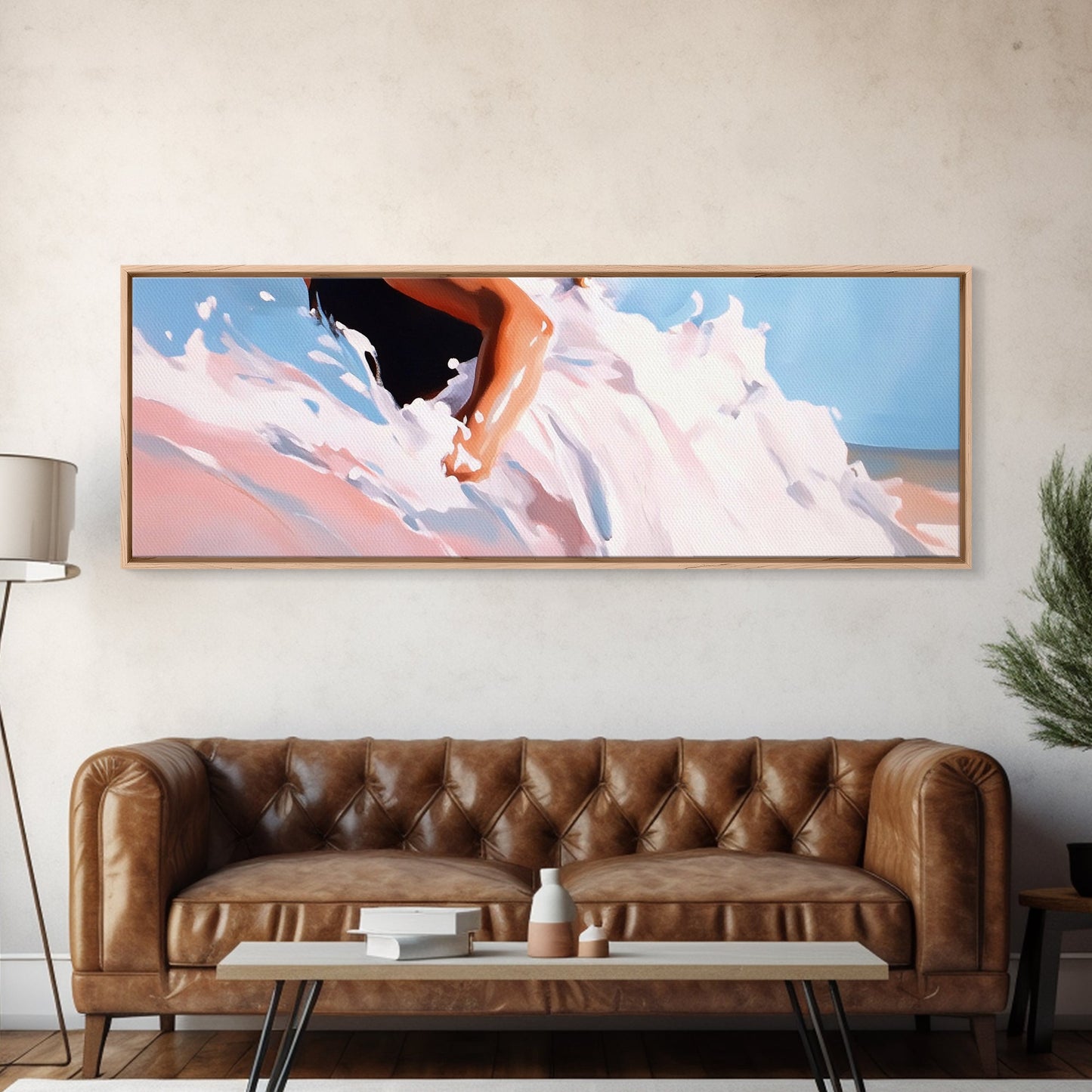 Abstract Ocean Waves, Coastal Wall Art, Beach Aesthetic, Pastel Seascape, Large Canvas Print, Minimalist Art, Living Room Decor