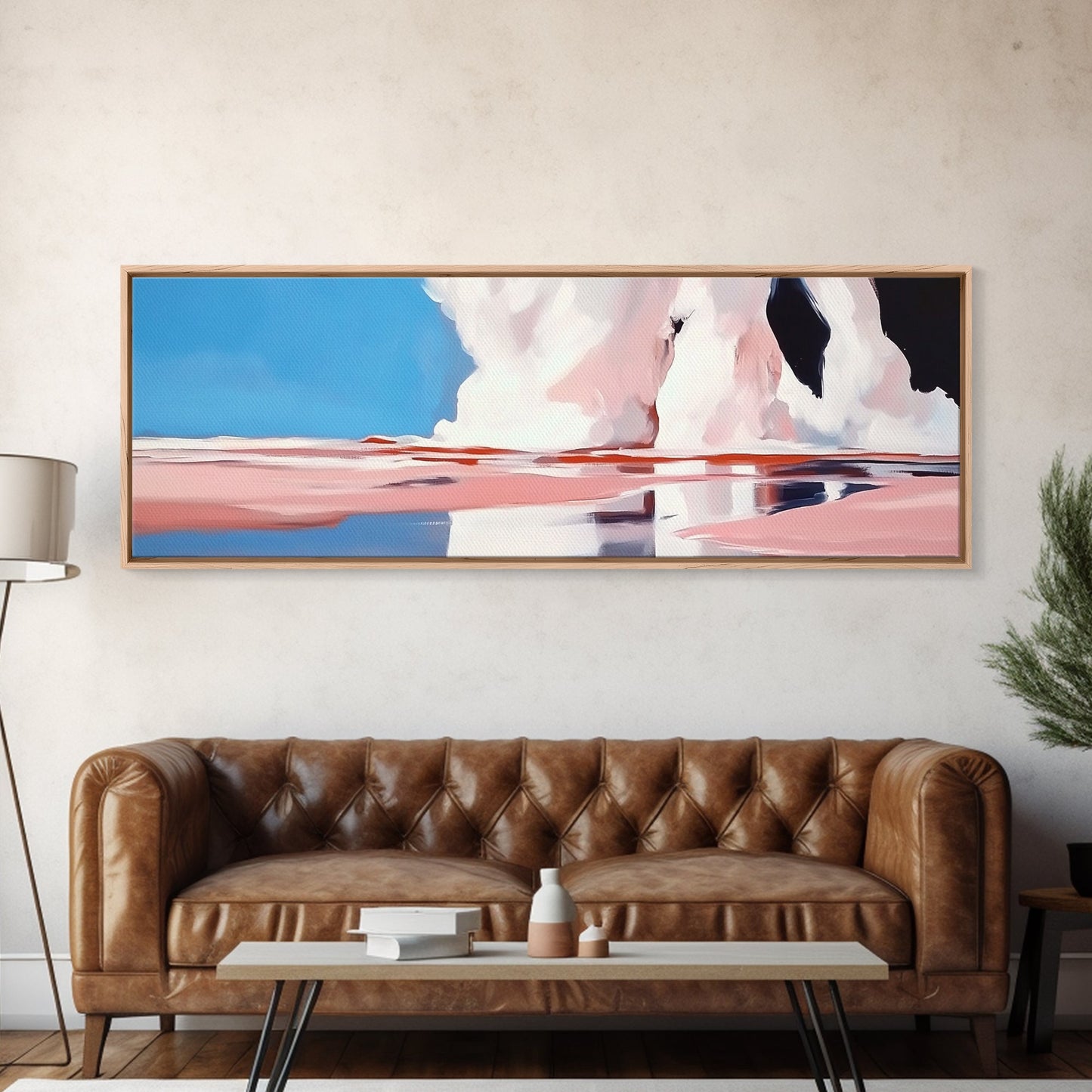 Ocean Reflection, Pink Waves, Abstract Seascape, Modern Coastal Art, Minimalist Decor, Framed Canvas Print, Living Room Wall Art