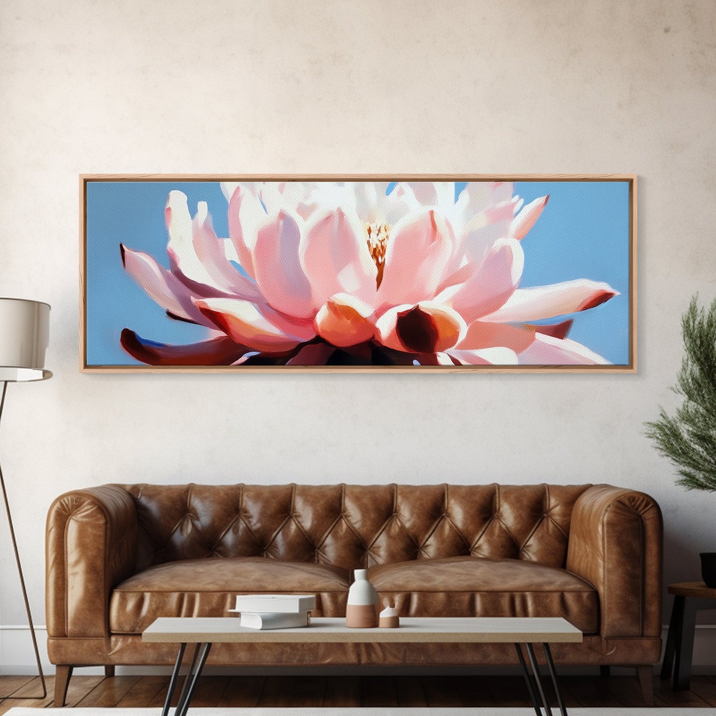 Pink Lotus, Floral Wall Art, Elegant Home Decor, Framed Canvas Print, Feminine Aesthetic, Botanical Art, Water Lily Painting