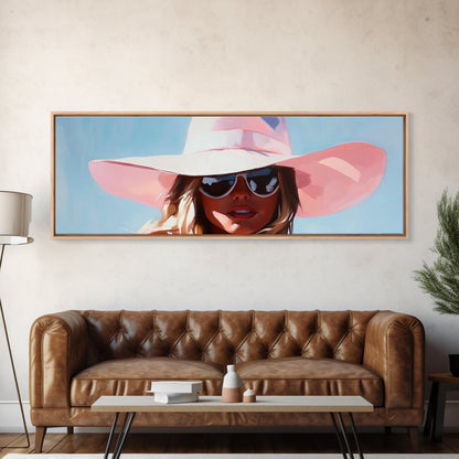 Sun Hat, Fashion Art, Glamorous Woman, Feminine Painting, Summer Aesthetic, Modern Chic, Bedroom Wall Decor, Framed Canvas Print
