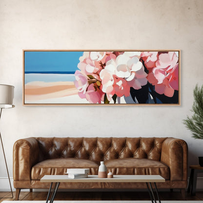Hydrangea Blooms, Coastal Flowers, Nature Wall Art, Living Room Decor, Summer Aesthetic, Impressionist Style, Framed Canvas Print