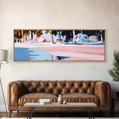 Camping Scene, Nature Landscape, Outdoor Adventure Art, Framed Canvas Print, Rustic Cabin Decor, National Park Wall Art, Minimalist Art