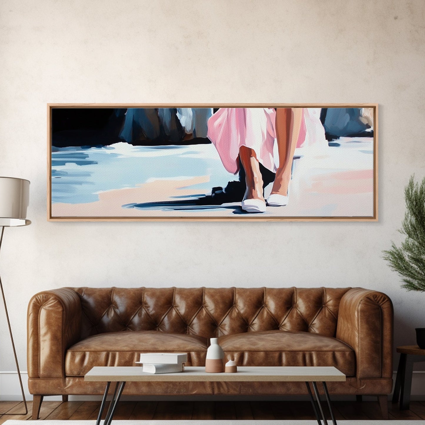 Seaside Elegance, Soft Beach Vibes, Ocean Walk Art, Framed Canvas Print, Feminine Coastal Decor, Seascape Painting, Summer Aesthetic