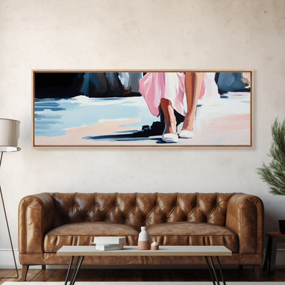 Seaside Elegance, Soft Beach Vibes, Ocean Walk Art, Framed Canvas Print, Feminine Coastal Decor, Seascape Painting, Summer Aesthetic