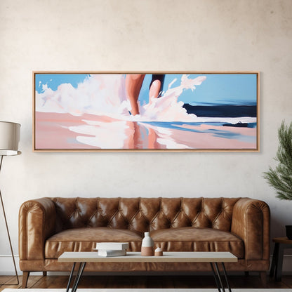 Waves and Feet, Coastal Wall Art, Ocean Art, Beach Lover Gift, Seascape Painting, Framed Canvas Print, Modern Living Room Decor