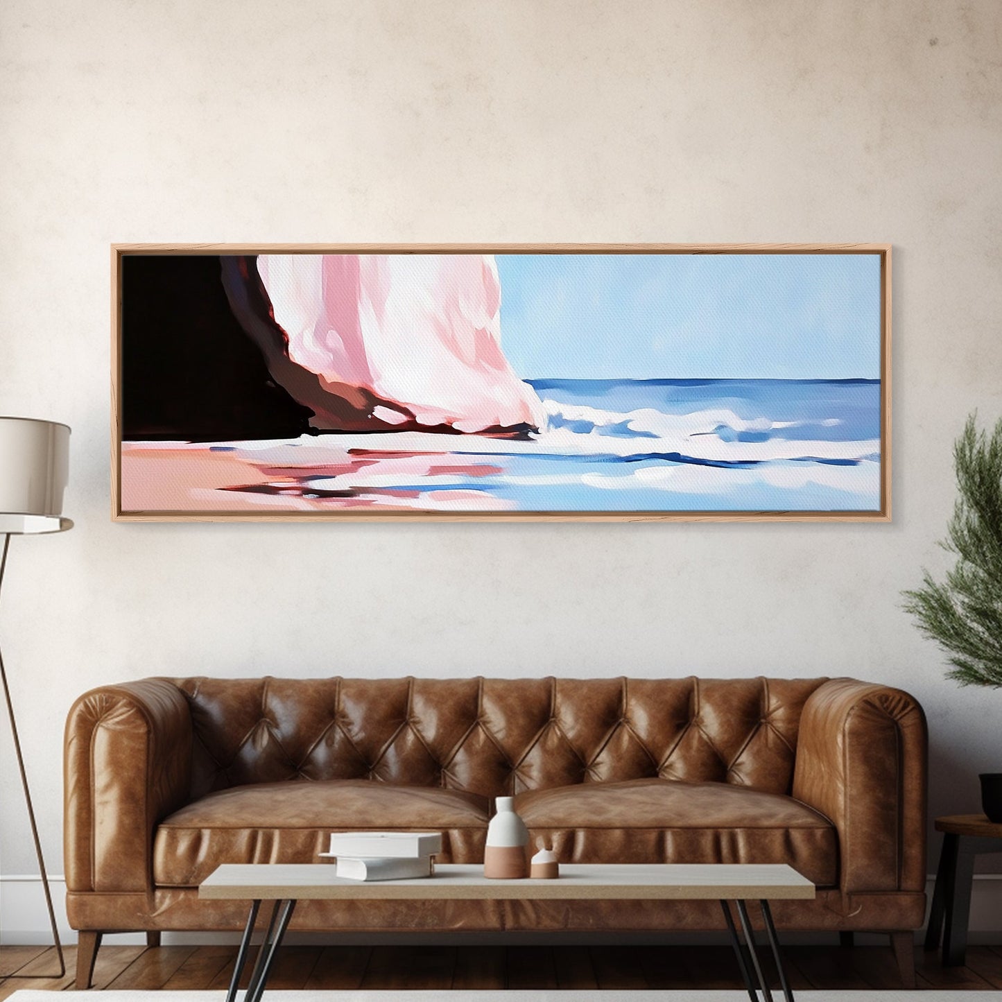 Waves, Beach Reflection, Seaside Serenity, Minimalist Decor, Framed Canvas Print, Coastal Aesthetic, Nautical Art, Living Room Wall Art