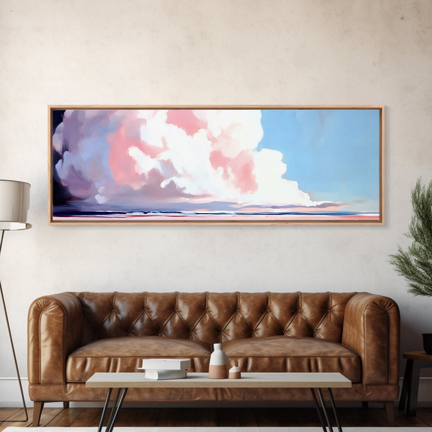 Soft Clouds, Ocean Horizon, Dreamy Seascape, Modern Beach Art, Framed Canvas Print, Coastal Minimalist, Living Room Wall Art