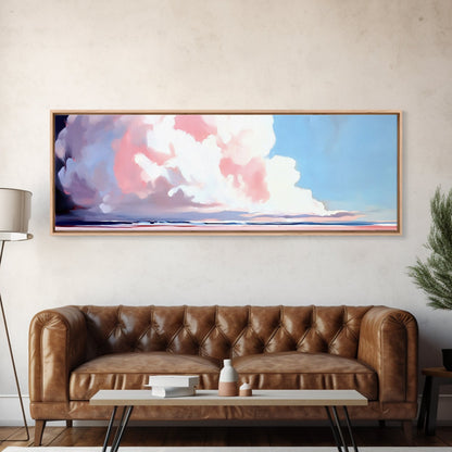 Soft Clouds, Ocean Horizon, Dreamy Seascape, Modern Beach Art, Framed Canvas Print, Coastal Minimalist, Living Room Wall Art