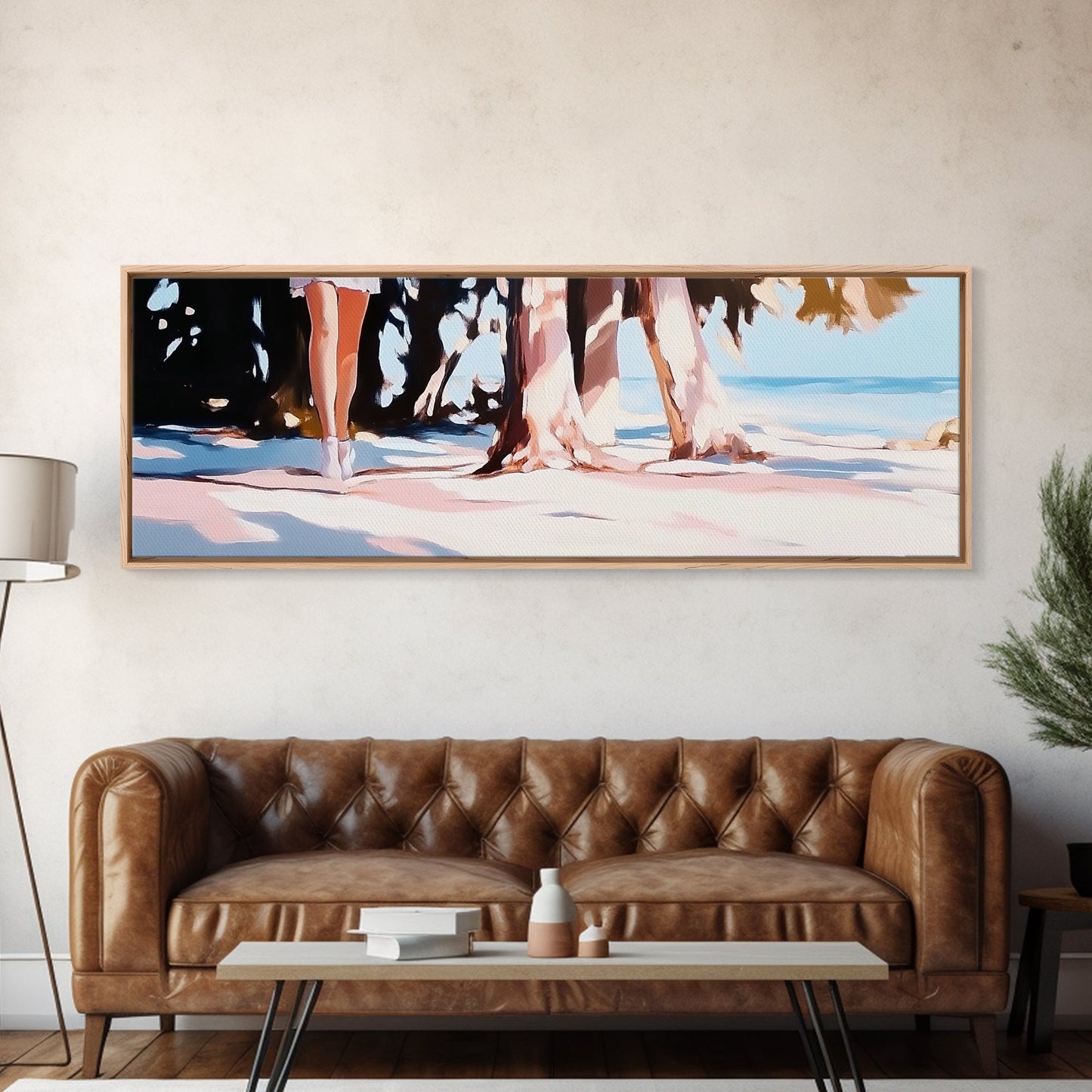 Palm Shadows, Beach Escape, Relaxing Shoreline, Summer Coastal, Canvas Print, Boho Aesthetic, Living Room Wall Art, Modern Tropical Decor