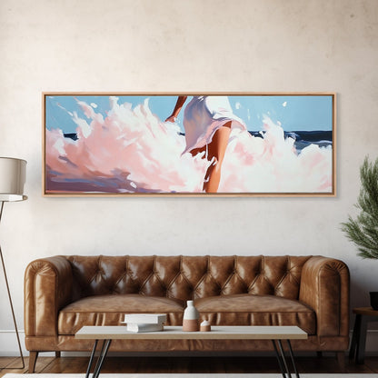 Woman in Waves, Coastal Elegance, Romantic Beach Art, Canvas Print, Ocean Aesthetic, Dreamy Home Decor, Living Room Wall Art