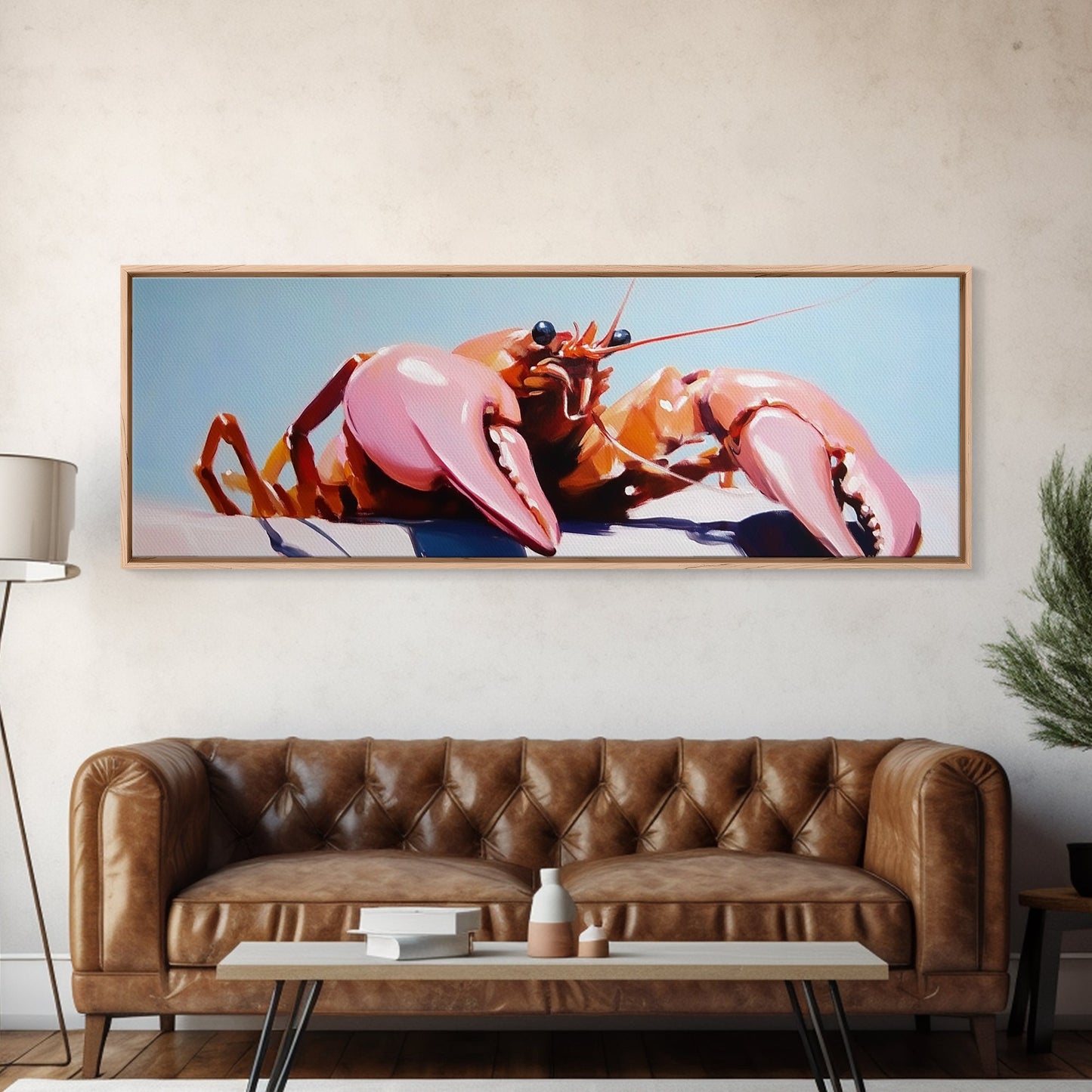 Lobster Illustration, Nautical Kitchen Art, Coastal Seafood Decor, Canvas Print, Rustic Beach House, Maritime Aesthetic, Dining Wall Art