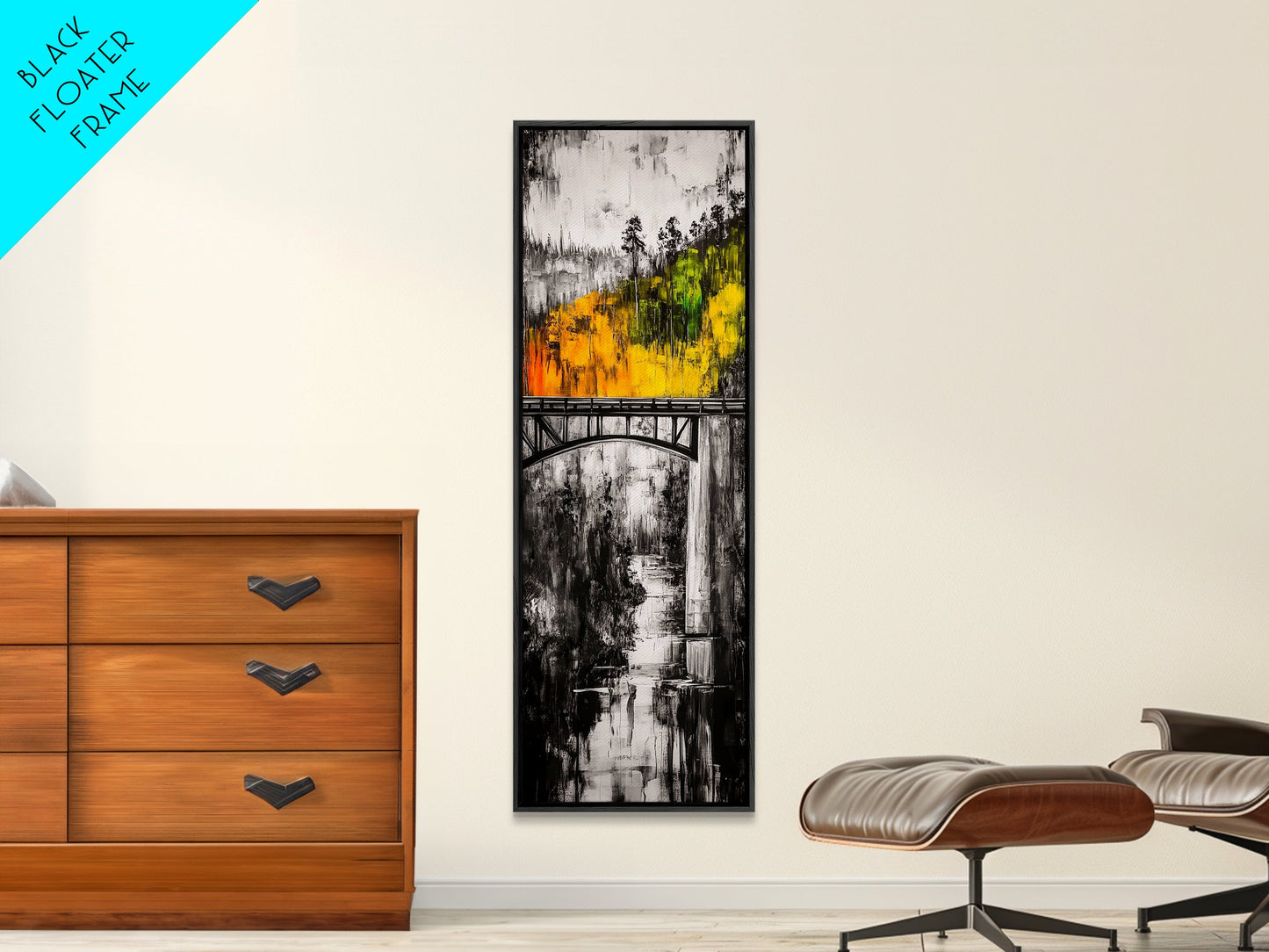 Forest Bridge, Fall Foliage, Rustic Nature Art, Woodland Pathway, Scenic Travel Decor, Living Room Wall Art, Framed Canvas Print
