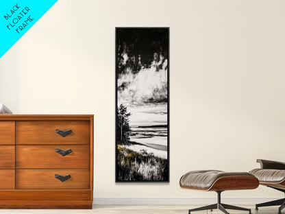 Coastal Serenity, Black White Landscape, Ocean Horizon Art, Minimalist Beach Scene, Modern Home Decor, Framed Canvas Print