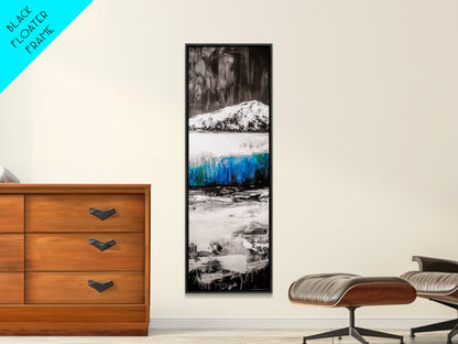 Mountain Reflection, Blue Lake Art, Nature Canvas Print, Black White Wall Art, Landscape Painting, Large Artwork, Minimalist Decor