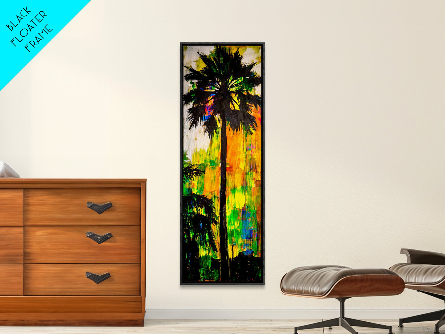 Palm Tree Sunset, Tropical Wall Art, Colorful Beach Decor, Boho Island Art, Vibrant Home Print, Living Room Art, Framed Canvas Print