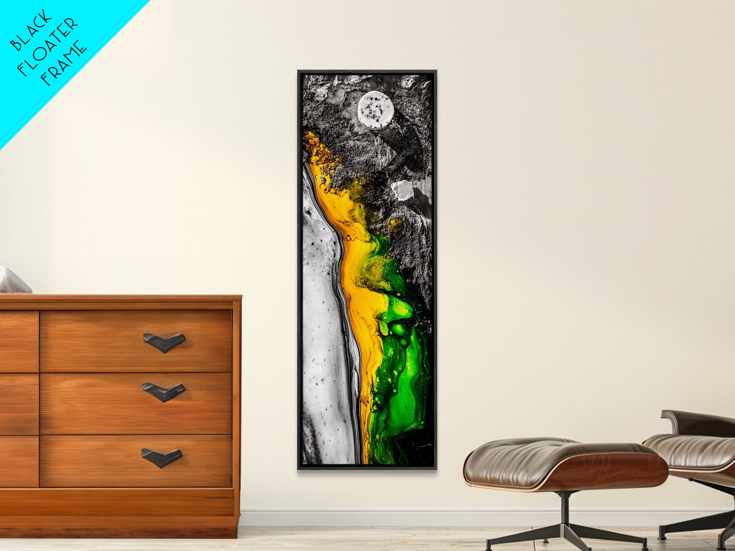 Marbled Abstract Art, Green and Yellow Fluid Painting, Modern Wall Decor, Textured Artwork, Contemporary Office Art, Framed Canvas Print
