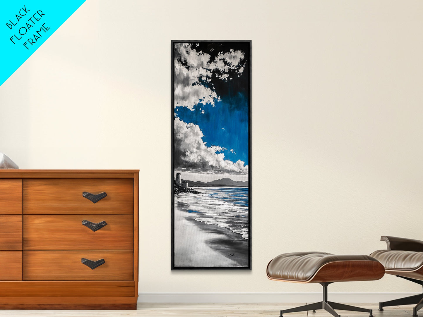 Castle Beach, Coastal Landscape, Blue Sky Painting, Framed Canvas Print, Nautical Decor, Living Room Art, Ocean Lover Gift