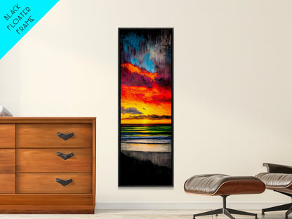 Mountain, Sunset, Water, Framed Canvas Print, Nature Landscape, Moody Wall Art, Dramatic Orange and Black, Rustic Cabin Decor