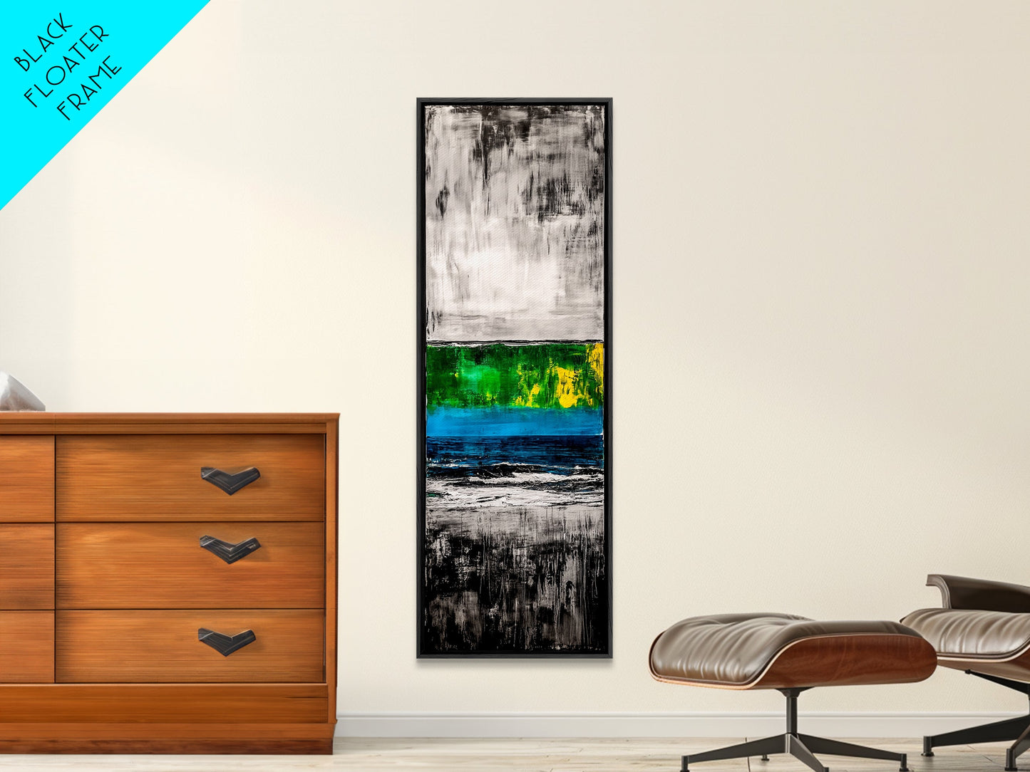 Abstract Landscape, Green and Blue, Modern Minimalist, Framed Canvas Print, Contemporary Wall Art, Office Decor, Living Room Artwork