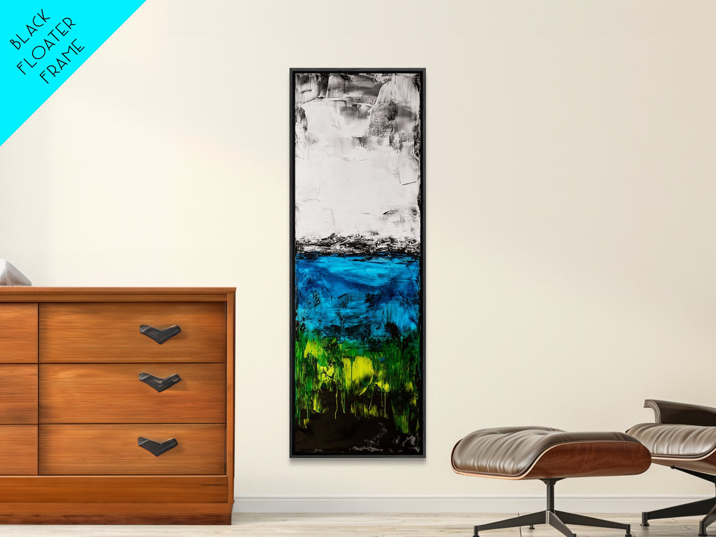 Serene Waters, Minimalist Landscape, Black and White Painting, Framed Canvas Print, Modern Wall Art, Tranquil Home Decor, Living Room Art