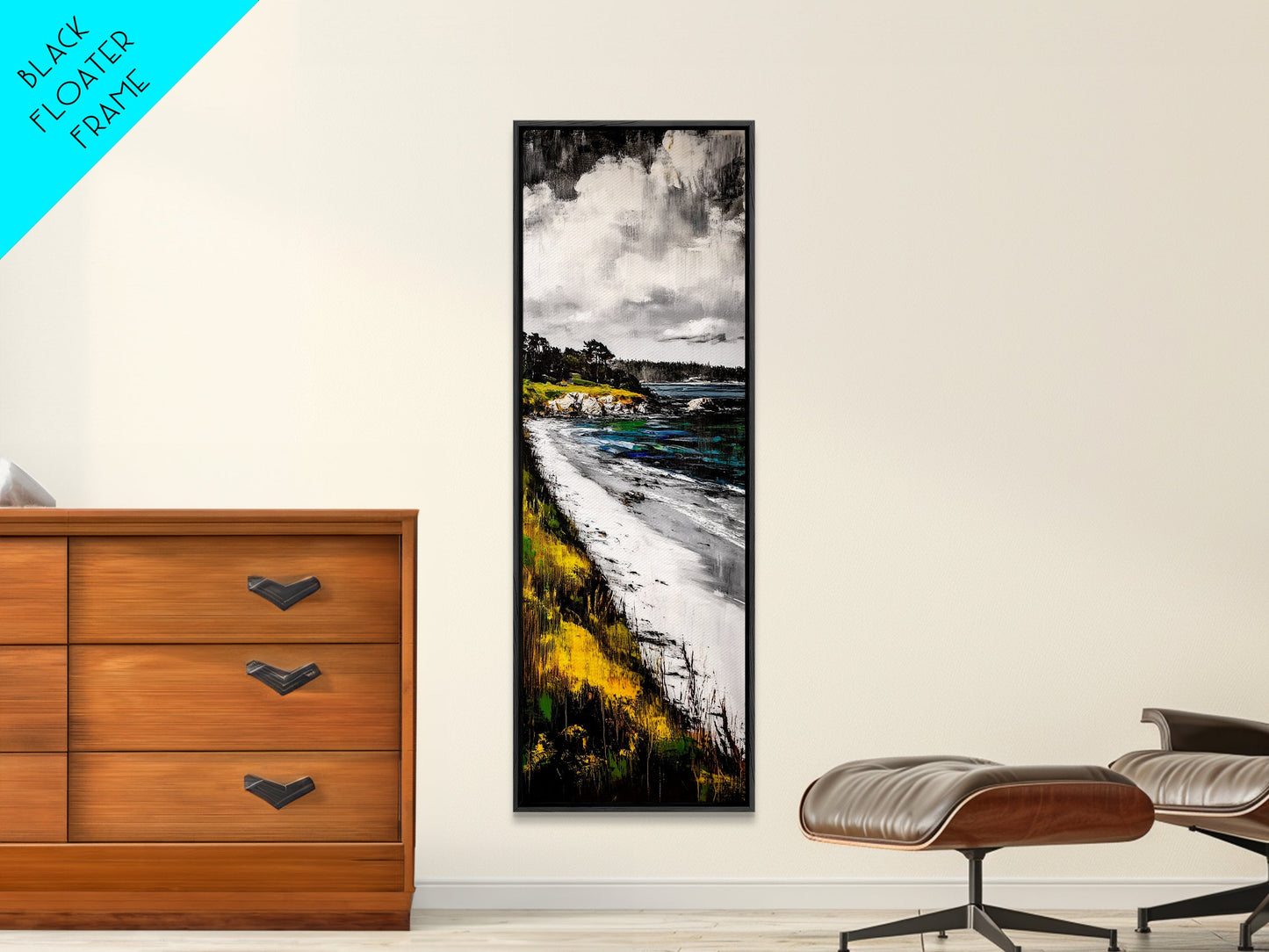 Serene Shoreline, Coastal Landscape, Framed Canvas Print, Beach Scene Painting, Ocean Wall Art, Nautical Decor, Living Room Wall Art