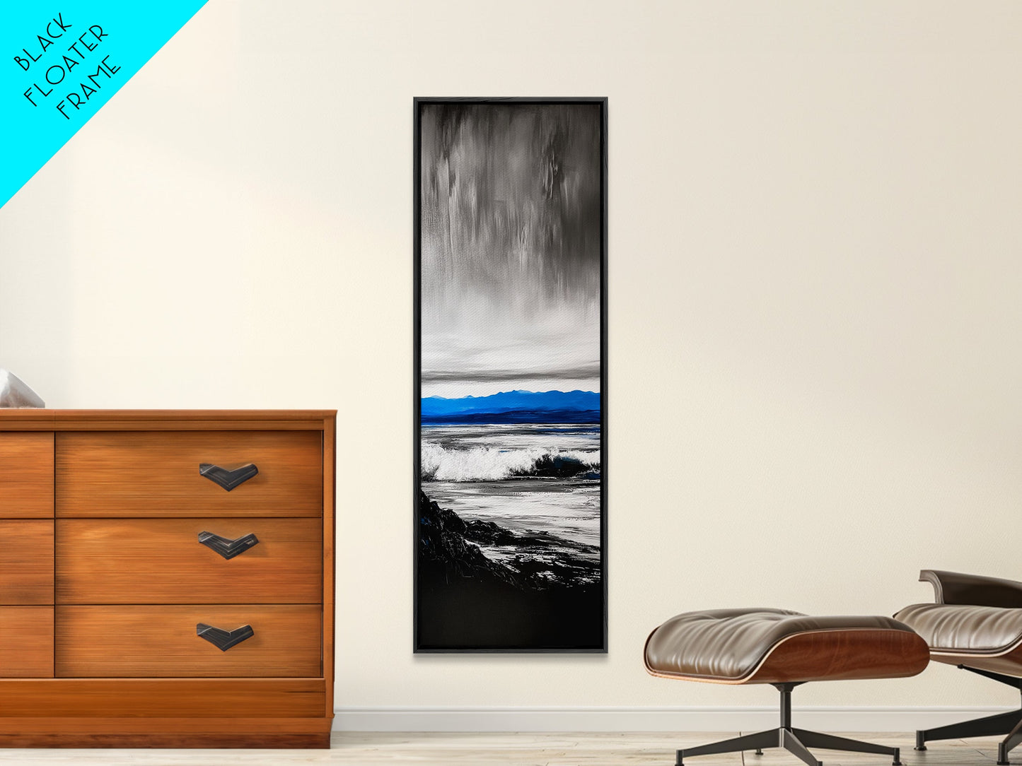 Stormy Waves, Dramatic Seascape, Black and White Art, Framed Canvas Print, Coastal Wall Art, Nautical Home Decor, Minimalist Seascape
