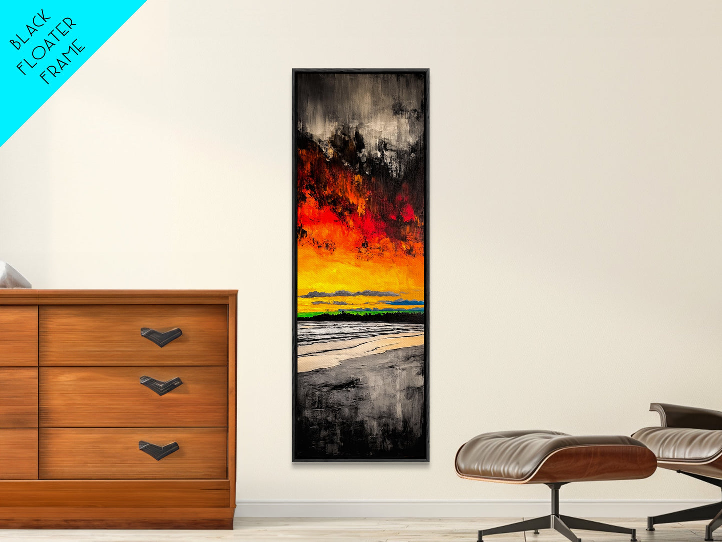 Fire Sky, Dramatic Sunset, Abstract Seascape, Framed Canvas Print, Bold Wall Art, Vibrant Home Decor, Statement Piece