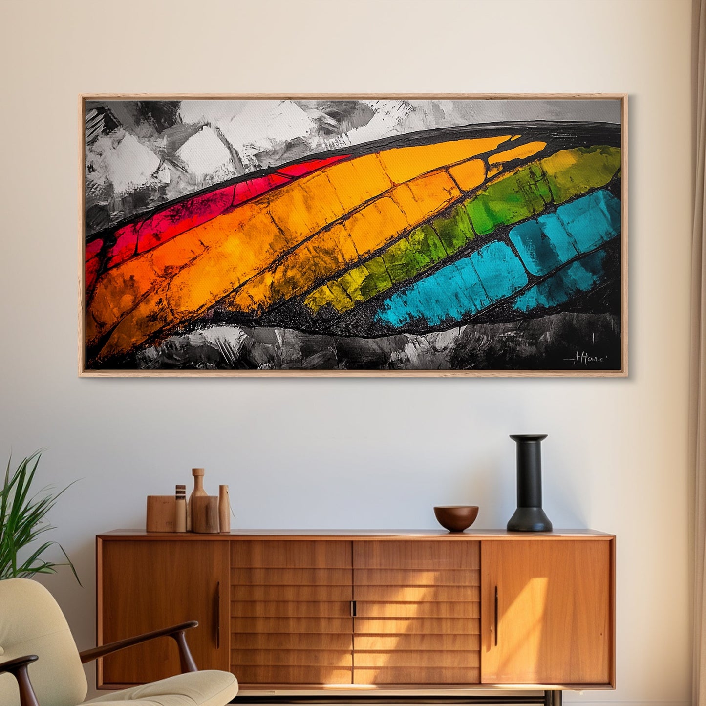 Butterfly Wing, Vibrant Abstract, Colorful Texture, Modern Wall Art, Nature Inspired, Framed Canvas Print, Office Decor, Bold Statement Art